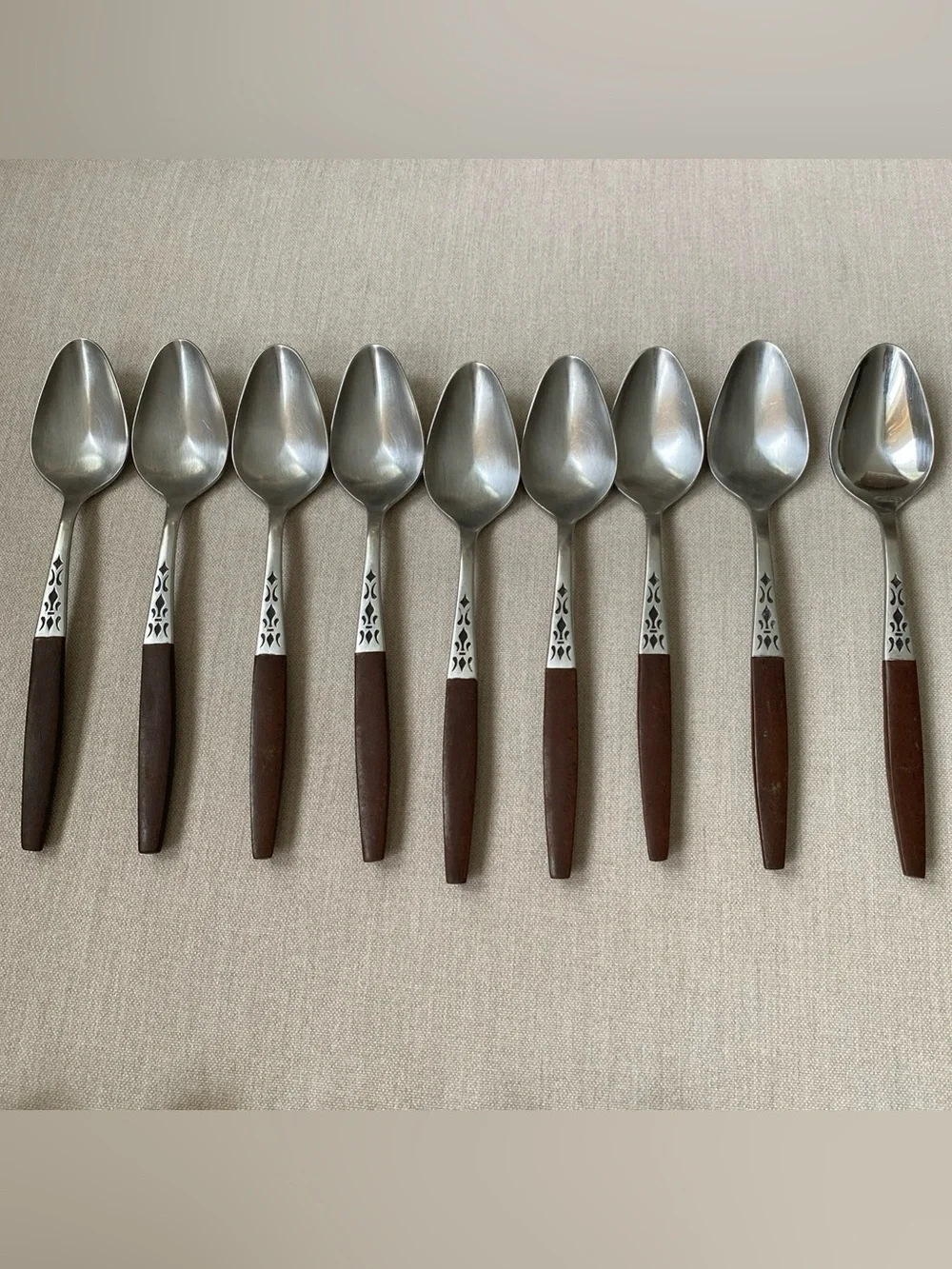 VTG MCM Grand Prix Dior Muffin Flatware 19 Pc Lot Stainless Japan Faux Wood
